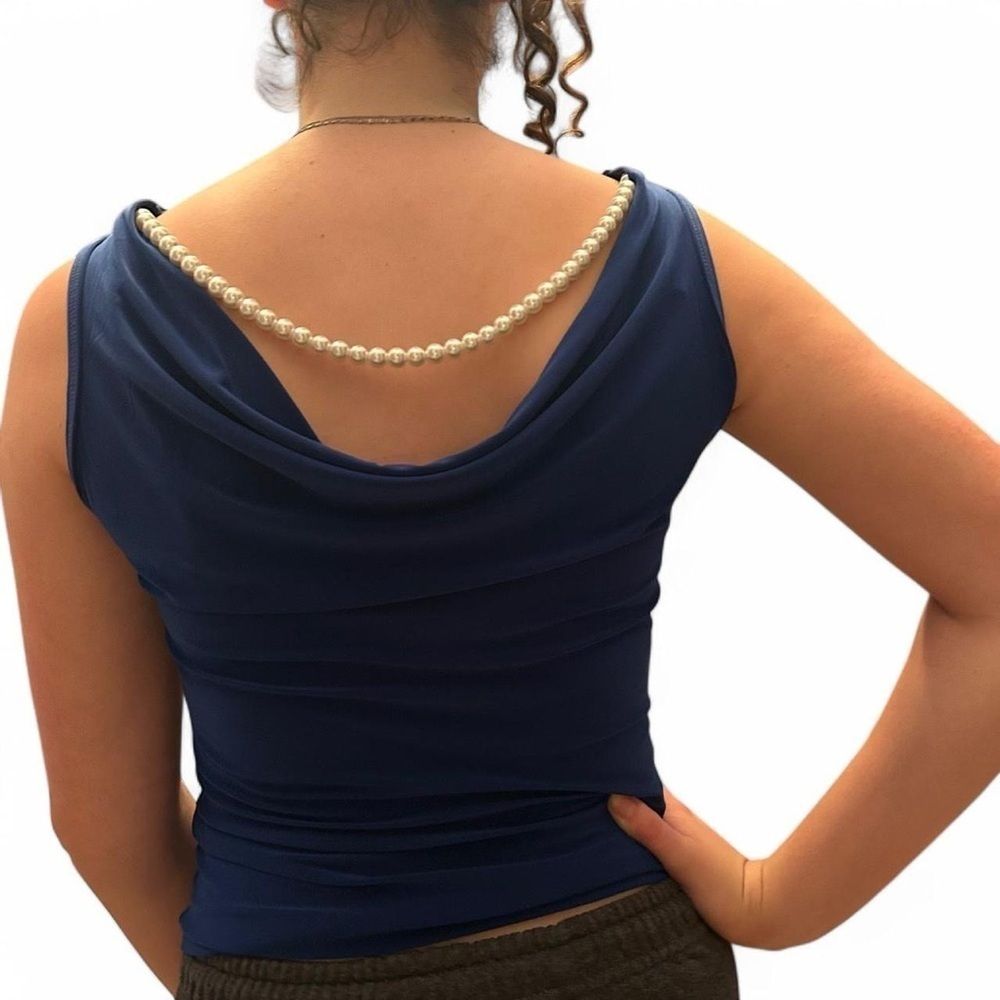 Vintage Burberry London Royal Blue Blouse Pearl detailTimeless Elegance